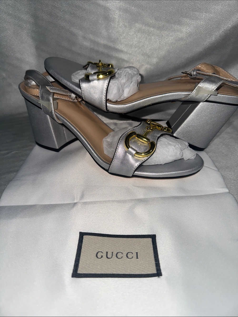 Gucci Silver Leather Slingback Heels with Gold Horsebit🔥New! Size: 40 eur! - Picture 5 of 13